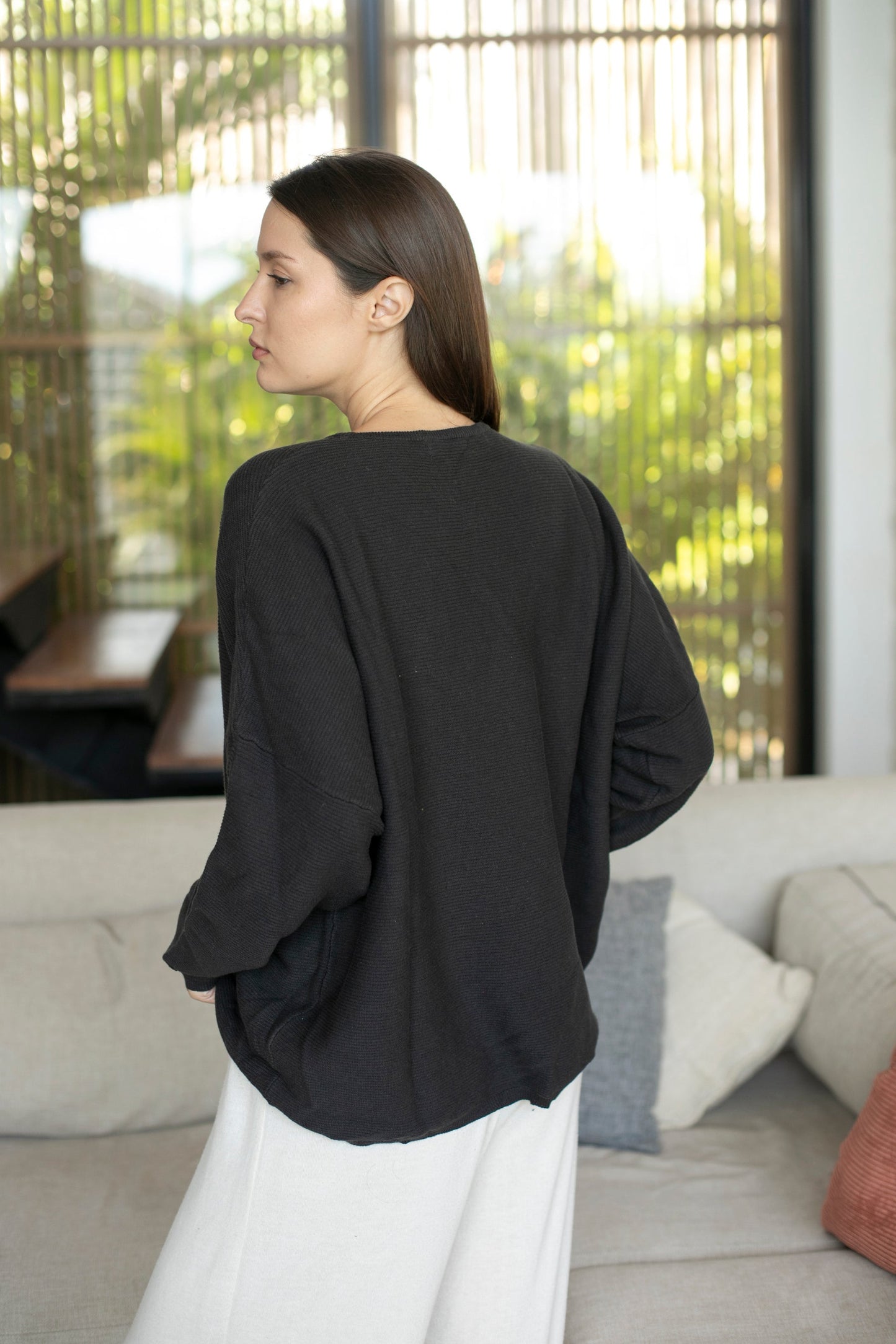Sara Easy Rib Crew Sweater ground coffee - flat lay