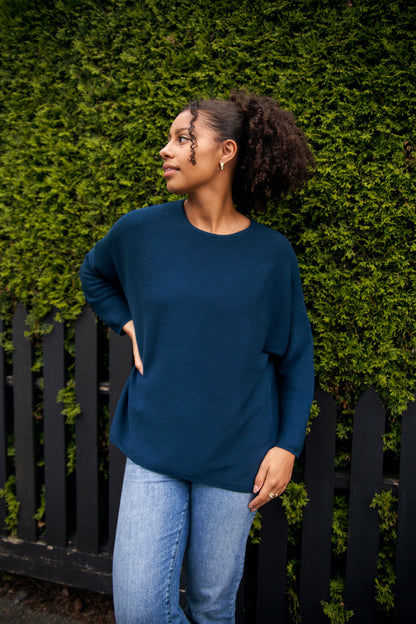 Sara Easy Rib Crew Sweater dark navy - detail view