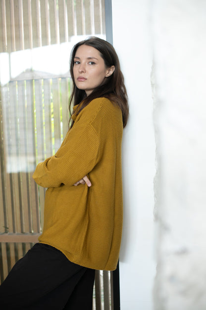 Eco Dog Walker Organic Sweater amber - knit close-up