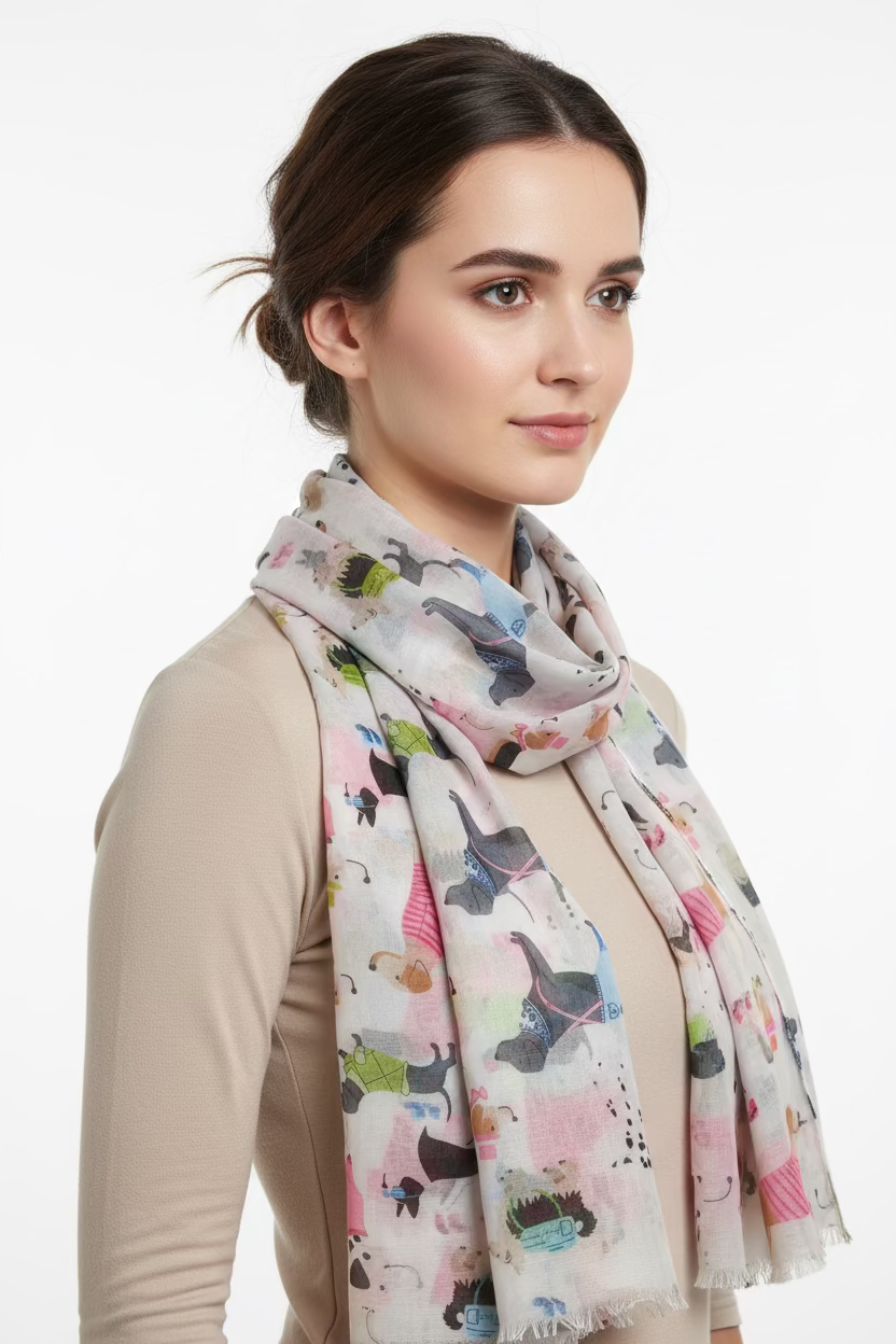 SCARF with cartoon dog pattern on a white background