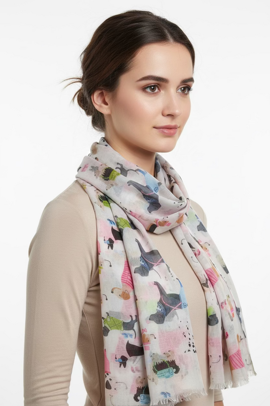 SCARF with cartoon dog pattern on a white background