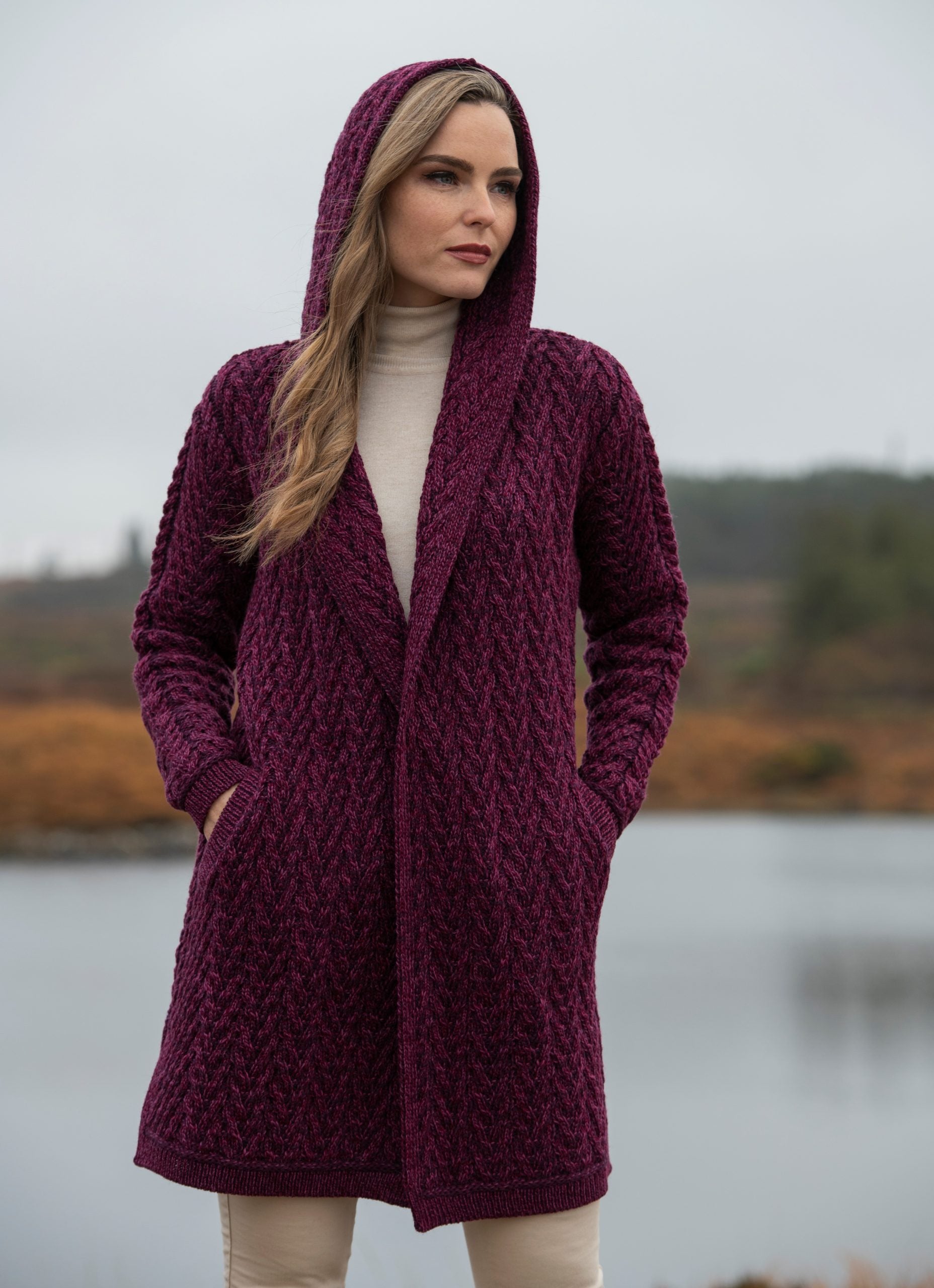 Mayo Herringbone Hooded Shawl Cardi - Suttles & Seawinds