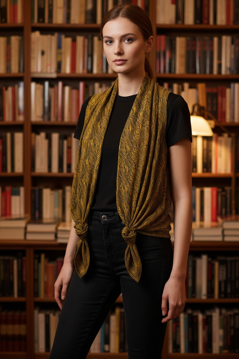 Black waves silk versatile vest