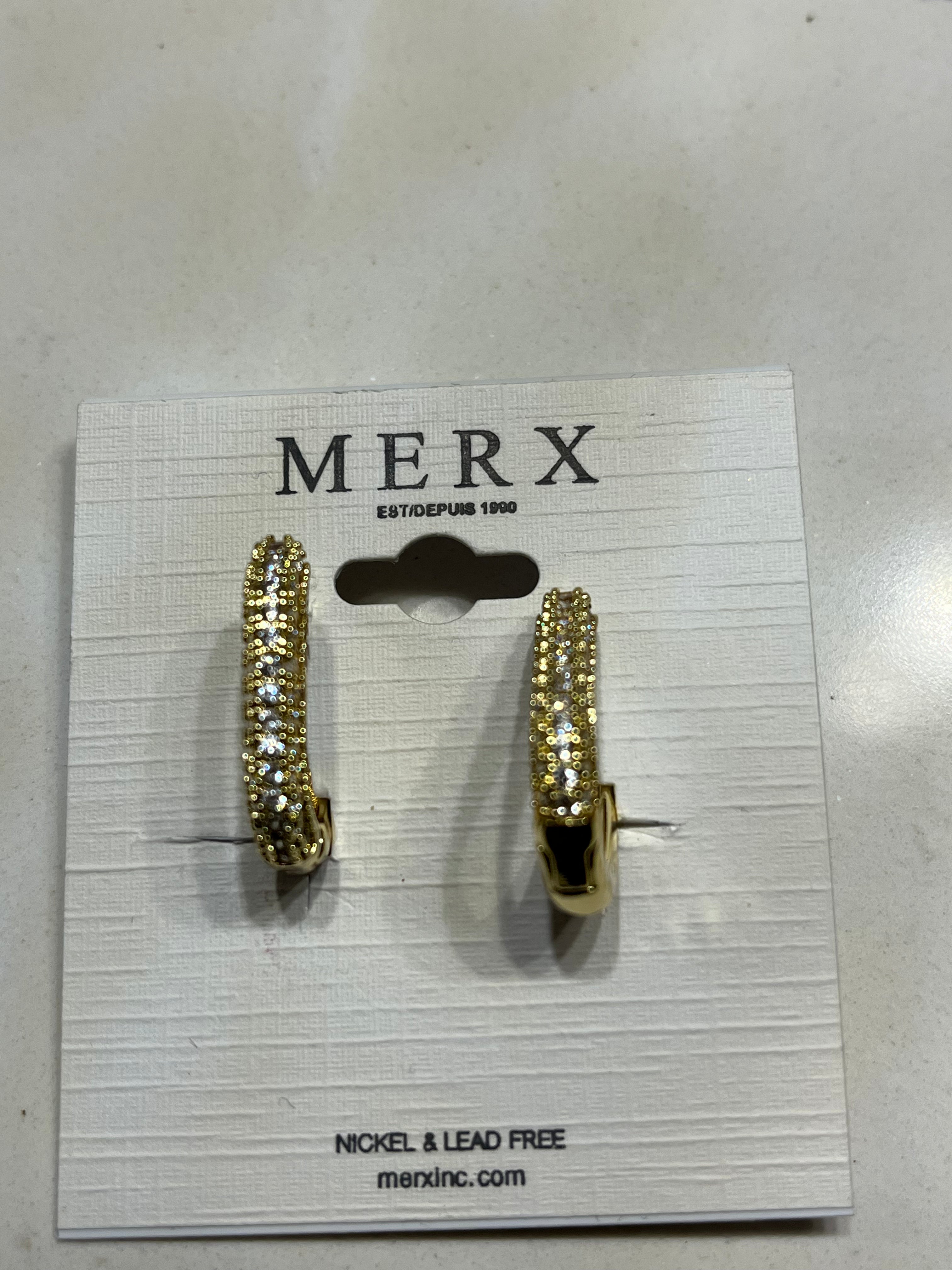 MERX - EARRING SHINY OBLONG HOOP GOLD  WITH ENCRUSTED CRYSTALS