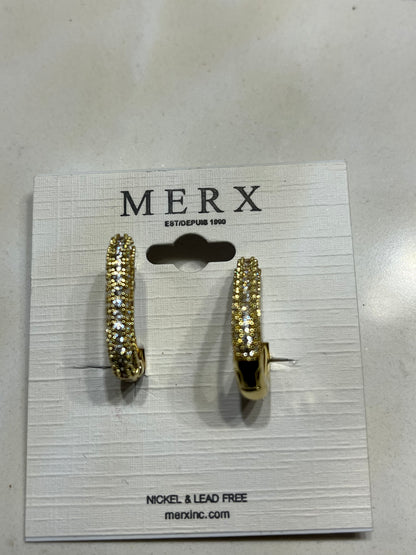 Earring Shiny Oblong Hoop Gold  With Encrusted Crystals - Suttles & Seawinds