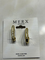 Load image into Gallery viewer, MERX - EARRING SHINY OBLONG HOOP GOLD  WITH ENCRUSTED CRYSTALS

