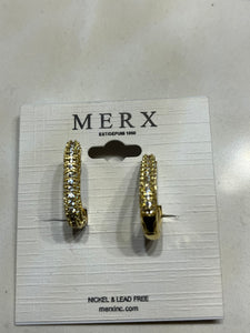 MERX - EARRING SHINY OBLONG HOOP GOLD  WITH ENCRUSTED CRYSTALS