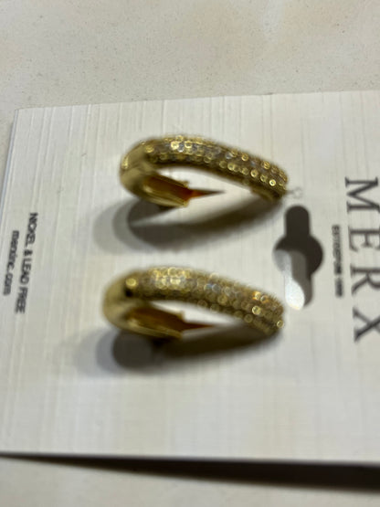 Earring Shiny Oblong Hoop Gold  With Encrusted Crystals - Suttles & Seawinds