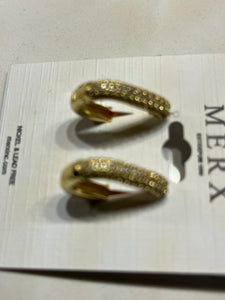 MERX - EARRING SHINY OBLONG HOOP GOLD  WITH ENCRUSTED CRYSTALS