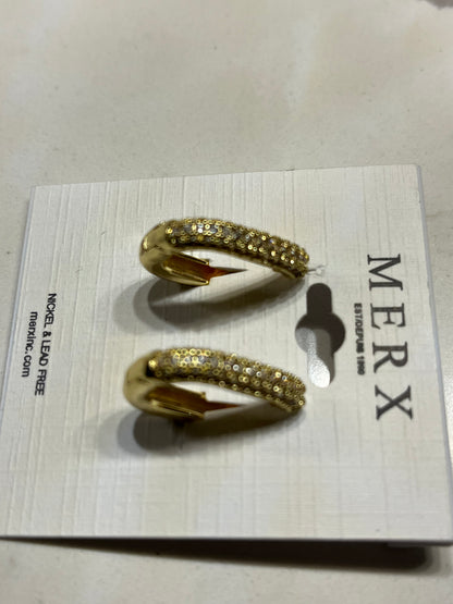 Earring Shiny Oblong Hoop Gold  With Encrusted Crystals - Suttles & Seawinds