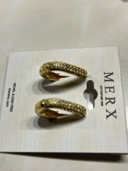 MERX - EARRING SHINY OBLONG HOOP GOLD  WITH ENCRUSTED CRYSTALS