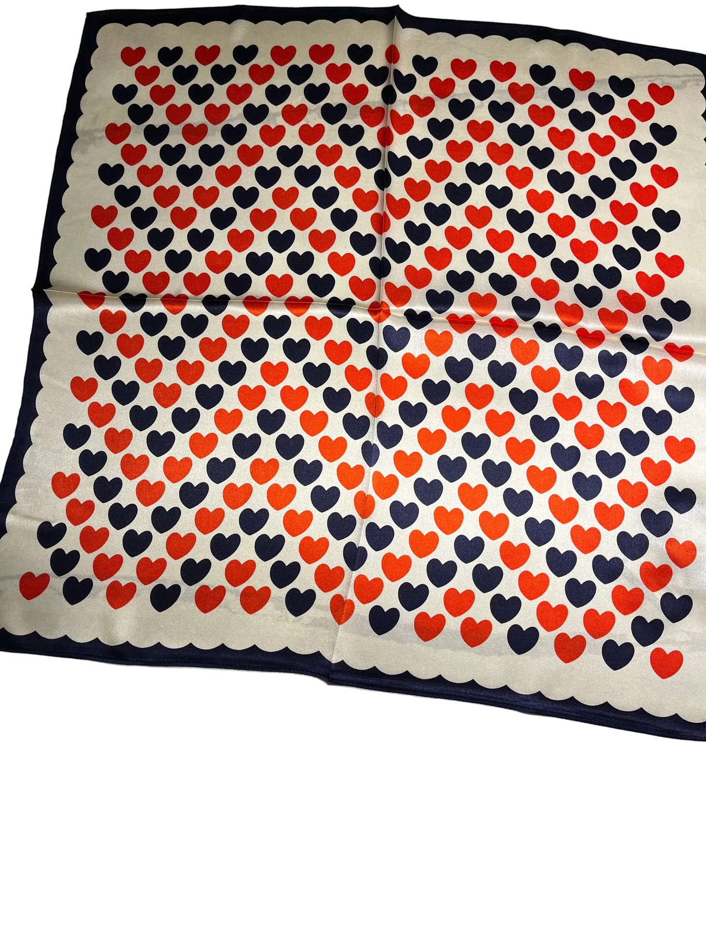 Patterned SCARF with red and blue HEART shapes on a white background
