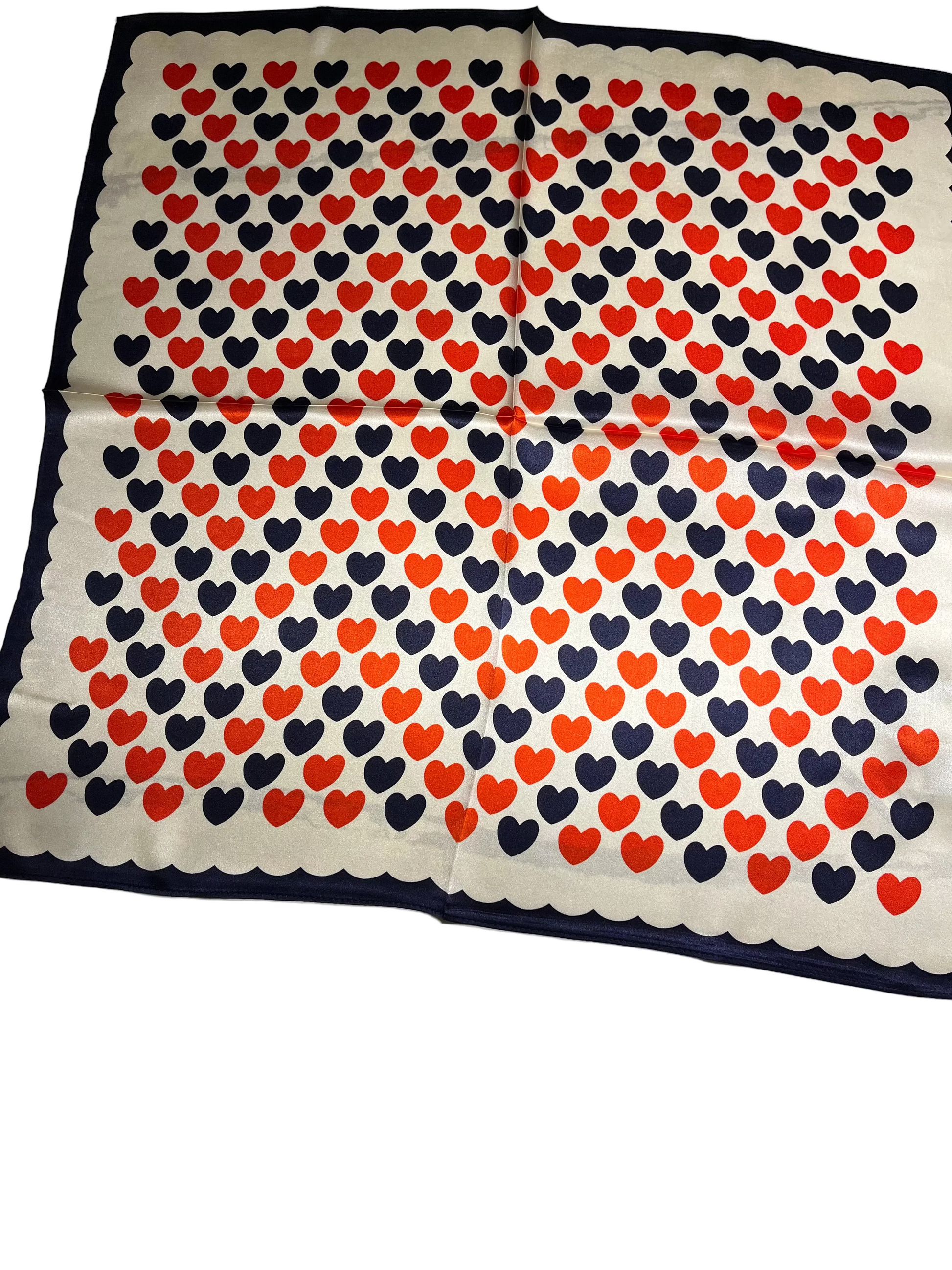 Patterned SCARF with red and blue HEART shapes on a white background