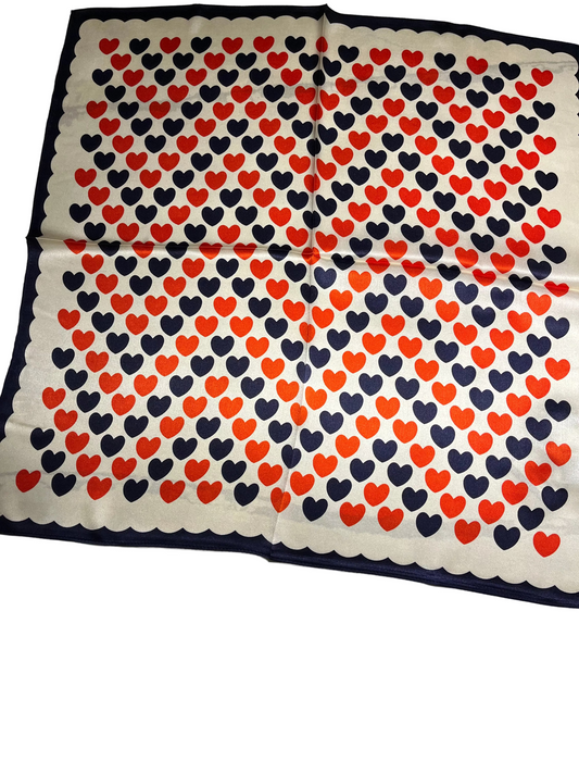 Patterned SCARF with red and blue HEART shapes on a white background