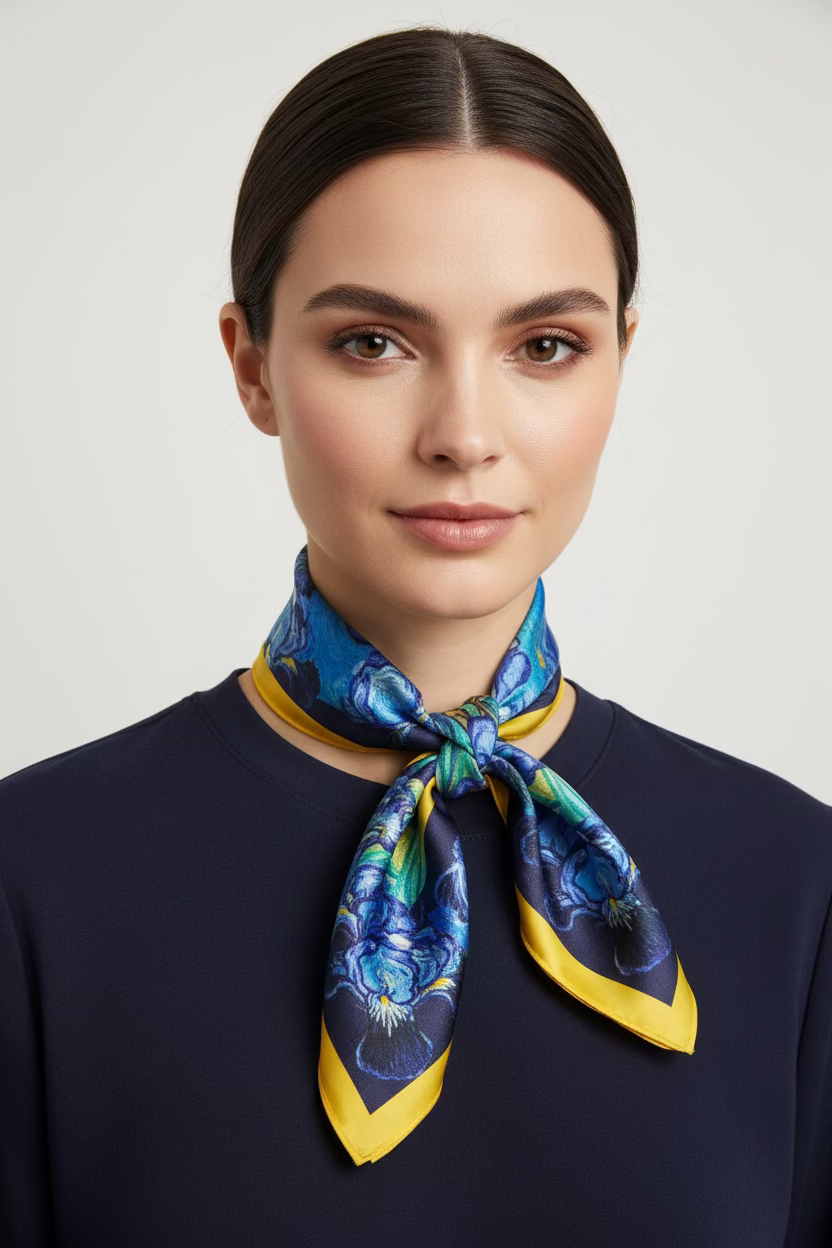 INSPIRED BY Famous painting of Irises by Van Gogh on a decorative NECKERCHIEF