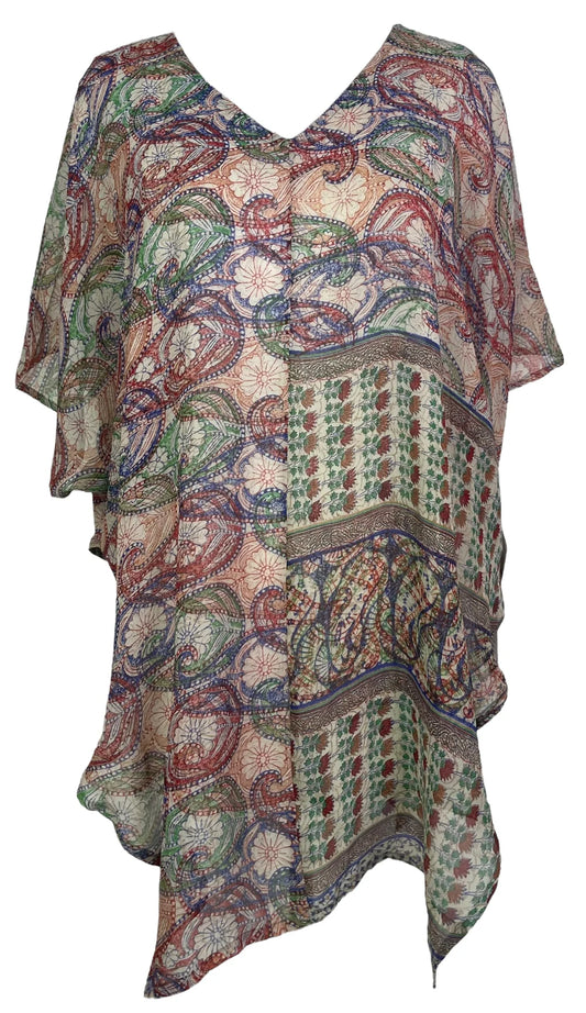 Spiral Graph Flower Silk Waterfall Top