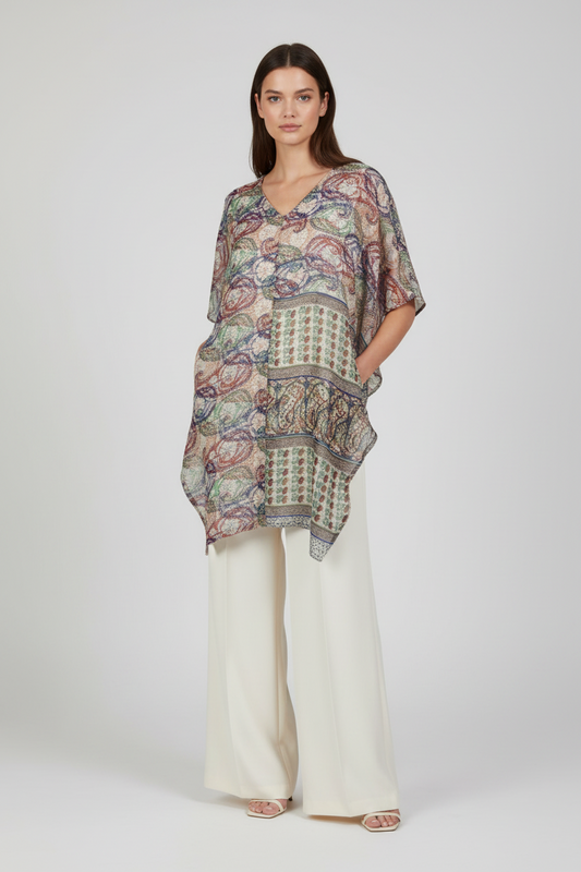 Spiral Graph Flower Silk Waterfall Top