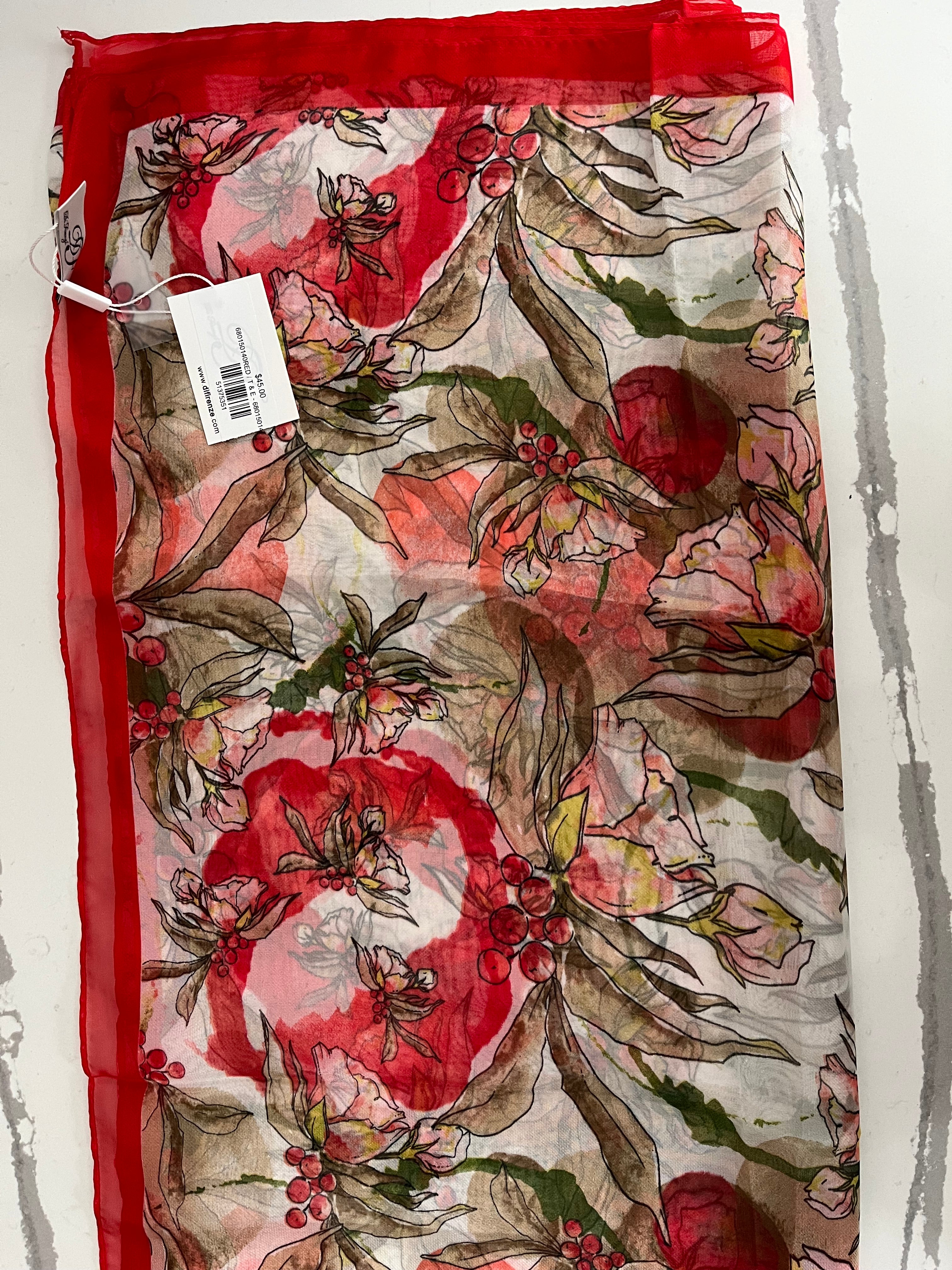 T & E -RED LIGHTWEIGHT CHIFFON SCARF