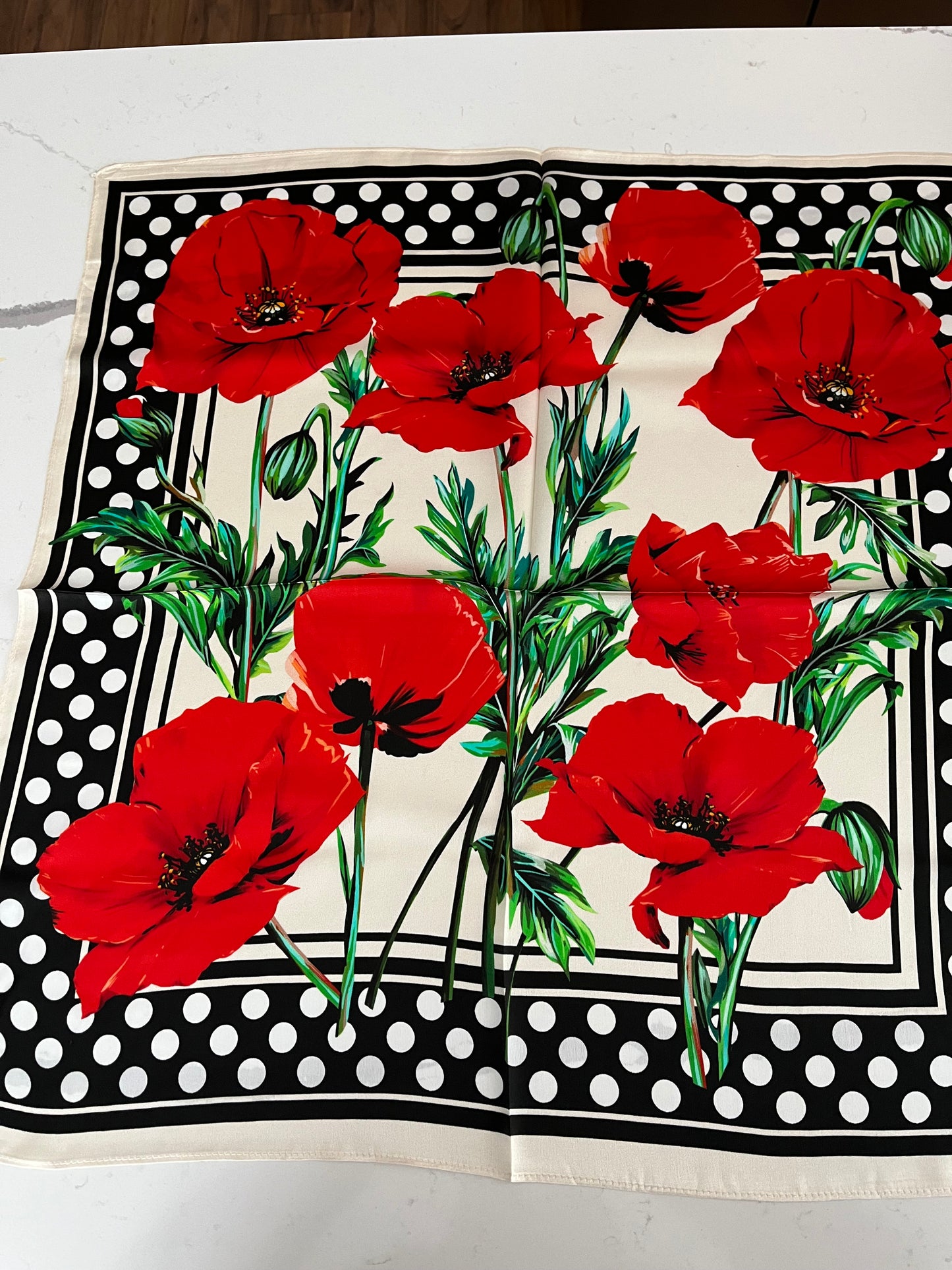 Poppy and Spot Border Silk Square Scarf