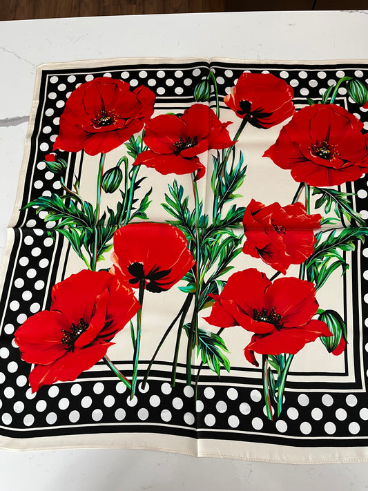Poppy and Spot Border Silk Square Scarf - Suttles & Seawinds