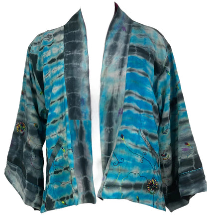 Blue/Purple Reversible Pure Silk Jiva Jacket with Slits