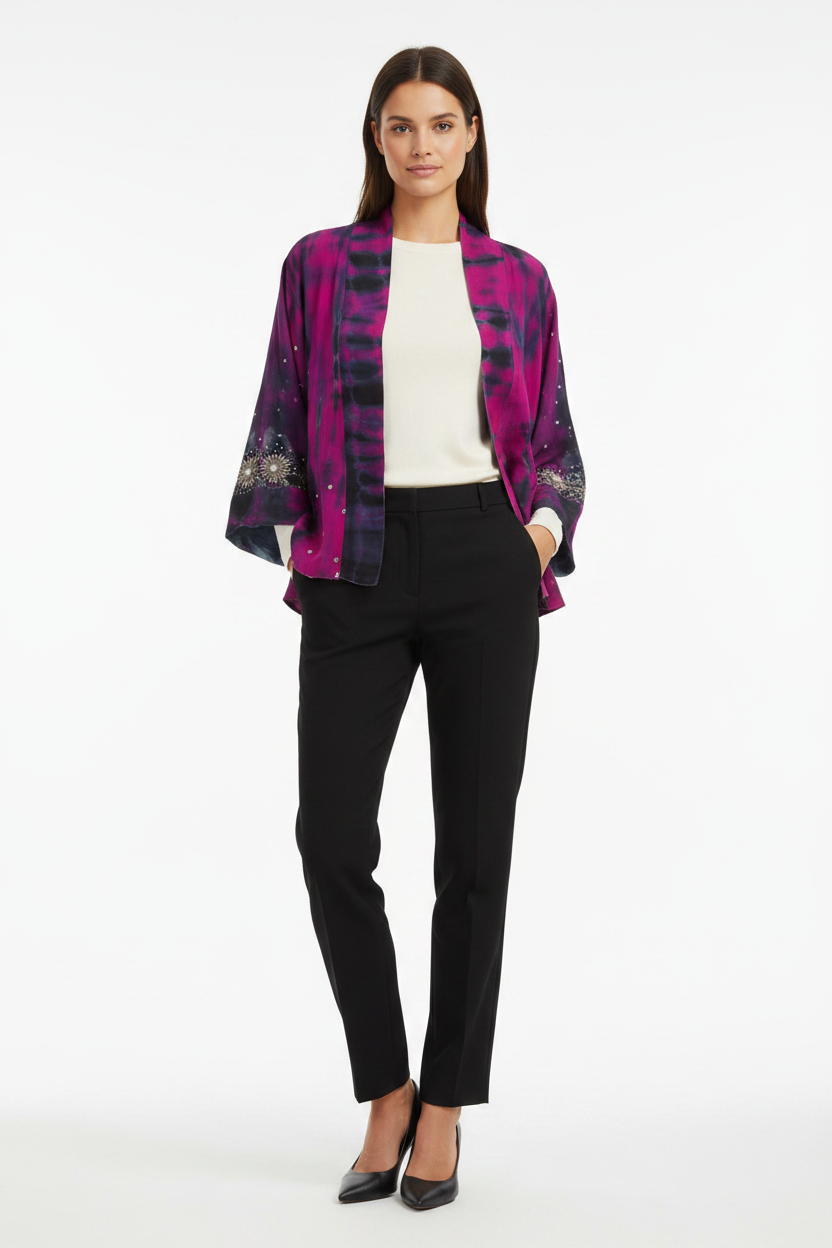 Blue/Purple Reversible Pure Silk Jiva Jacket with Slits