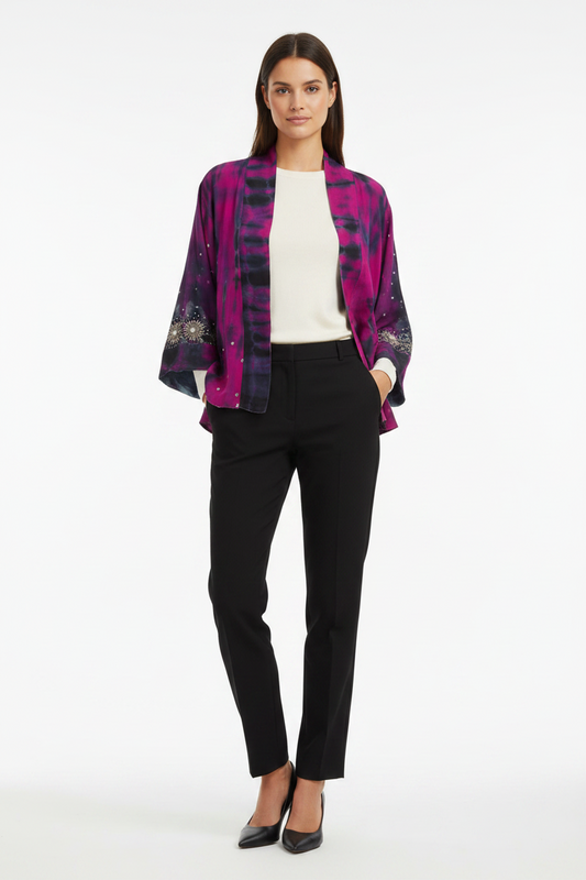 Blue/Purple Reversible Pure Silk Jiva Jacket with Slits