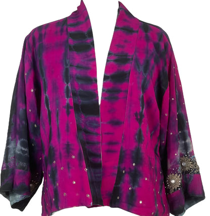 Blue/Purple Reversible Pure Silk Jiva Jacket with Slits