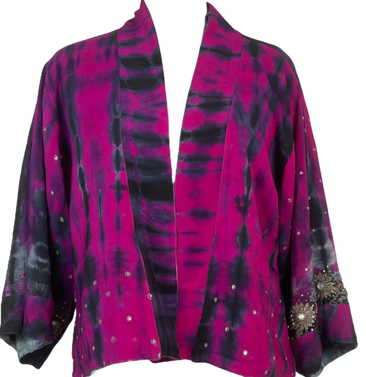 Blue/Purple Reversible Pure Silk Jiva Jacket with Slits