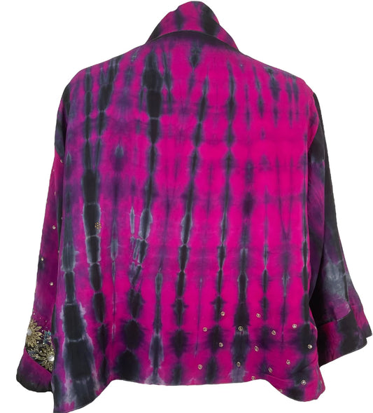 Blue/Purple Reversible Pure Silk Jiva Jacket with Slits