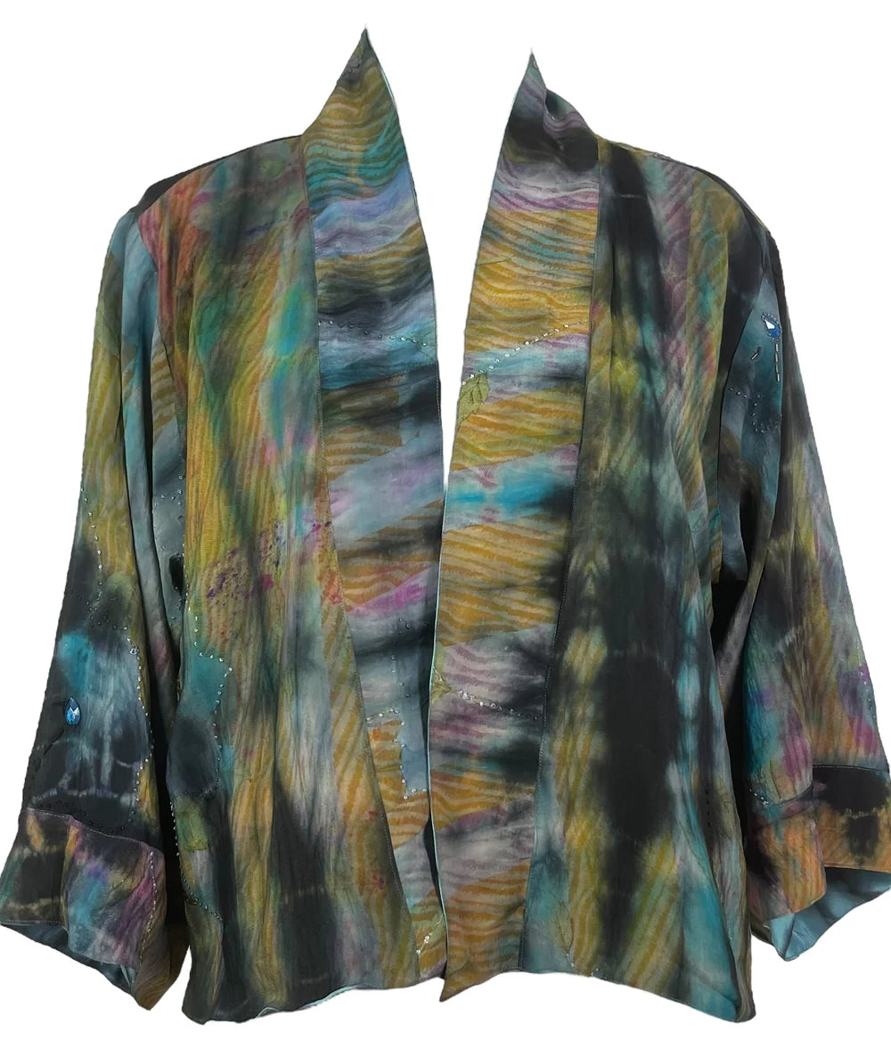 Blue/multi reversible silk Jiva jacket