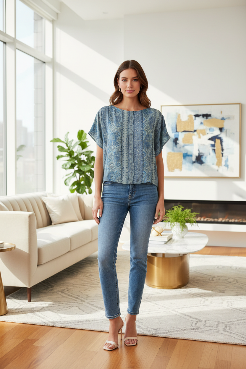 Paisley in stripes silk boxy top