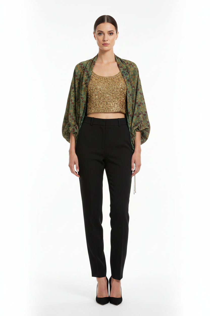 Embroidered Petal Pure Silk Bolero