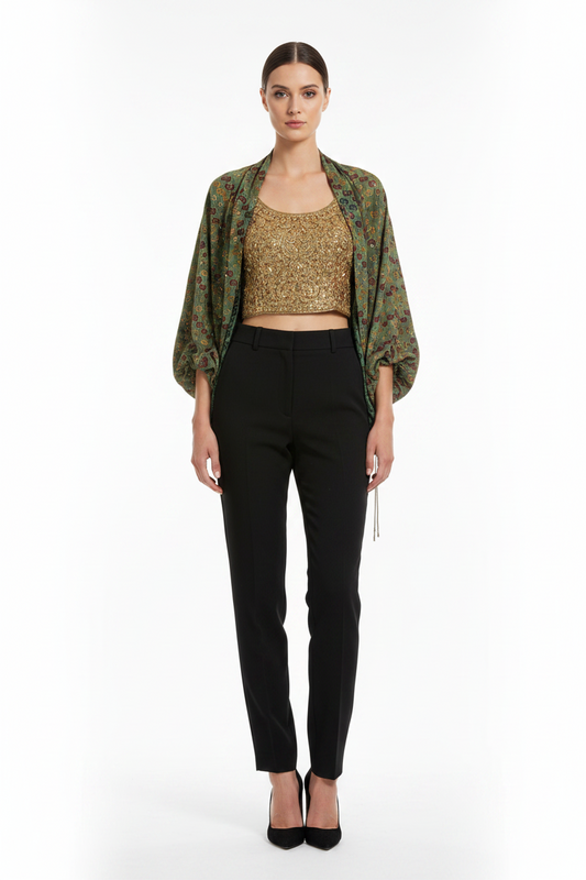Embroidered Petal Pure Silk Bolero