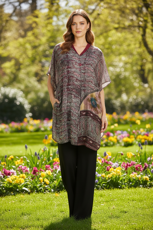 Florals and Paisleys Silk Waterfall Top