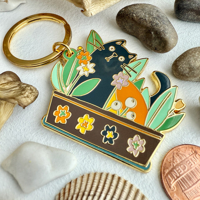 PIKA AND BEAR - PECAN CAT ENAMEL KEYCHAIN