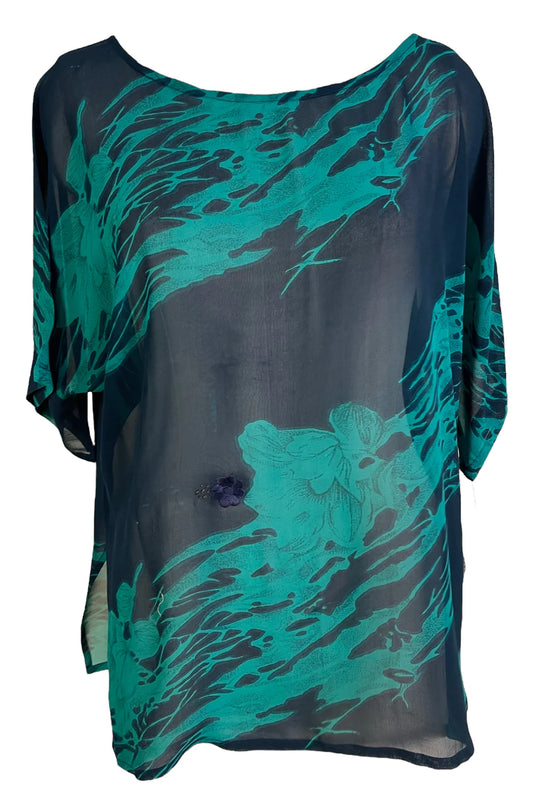 Water Flower Pure Silk Side Slit Top