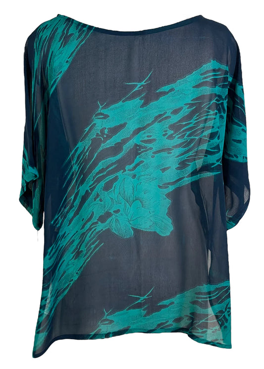 Water Flower Pure Silk Side Slit Top