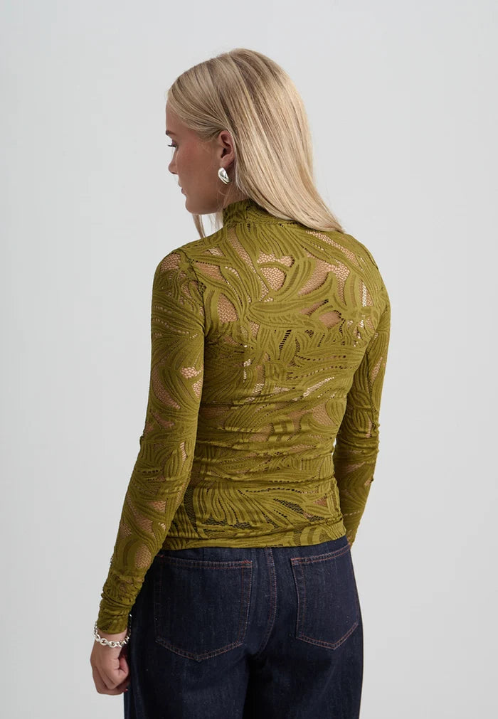 Lovena Lace and mesh Long Sleeve Top