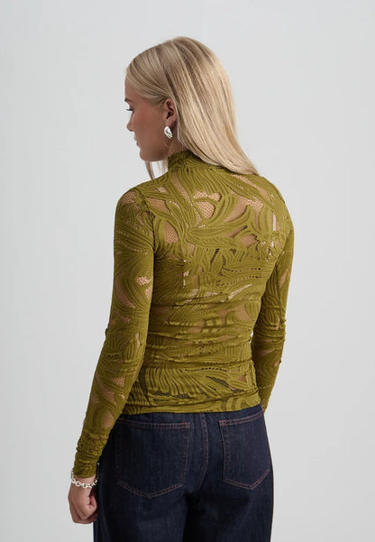 Lovena Lace and mesh Long Sleeve Top