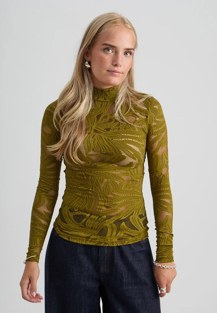 Lovena Lace and mesh Long Sleeve Top