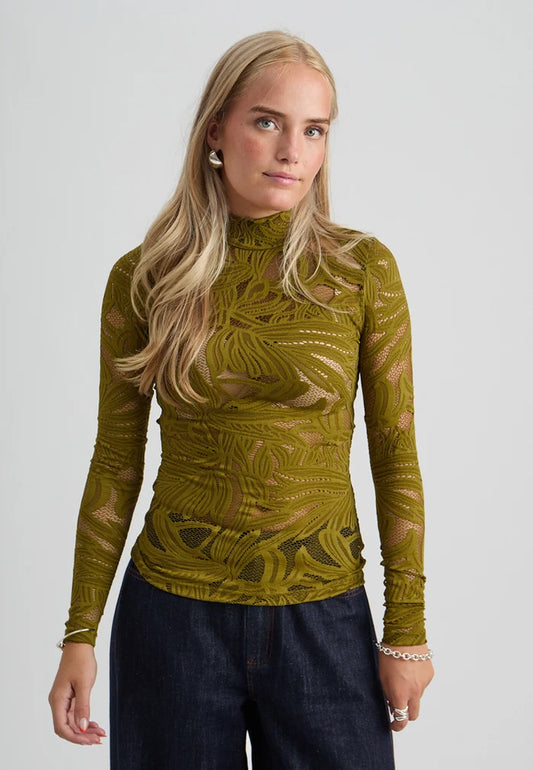Lovena Lace and mesh Long Sleeve Top