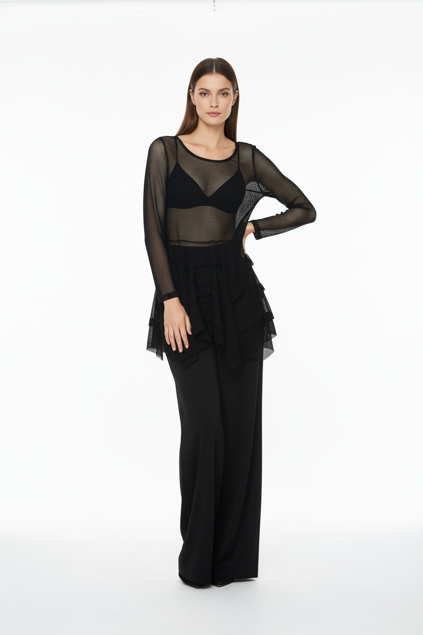 Black mesh dress with long sleeves 