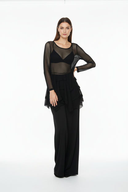 Black mesh dress with long sleeves 