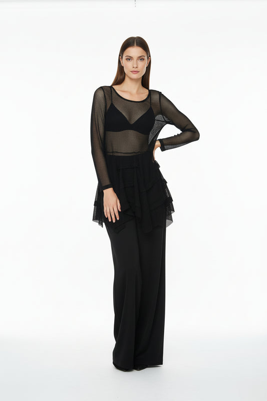 Black mesh dress with long sleeves 