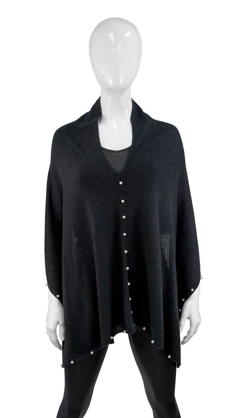 MM - CASHMERE BLEND PONCHO W/PEARLS