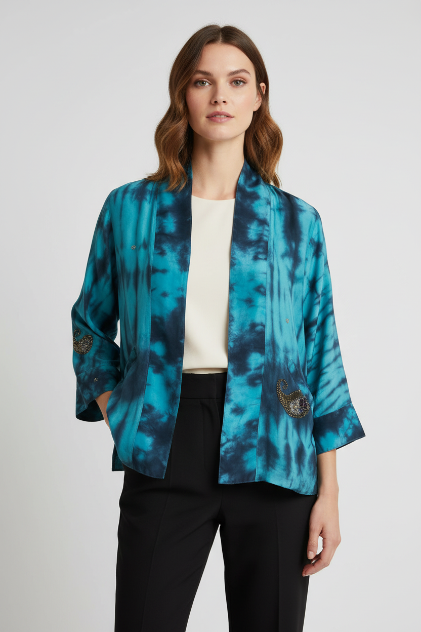 Blue/multi reversible silk Jiva jacket