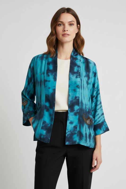 Blue/multi reversible silk Jiva jacket