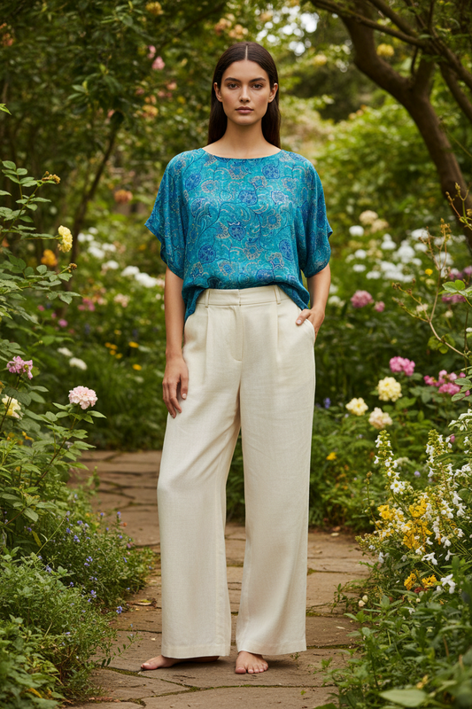 Peacock paisley silk boxy top