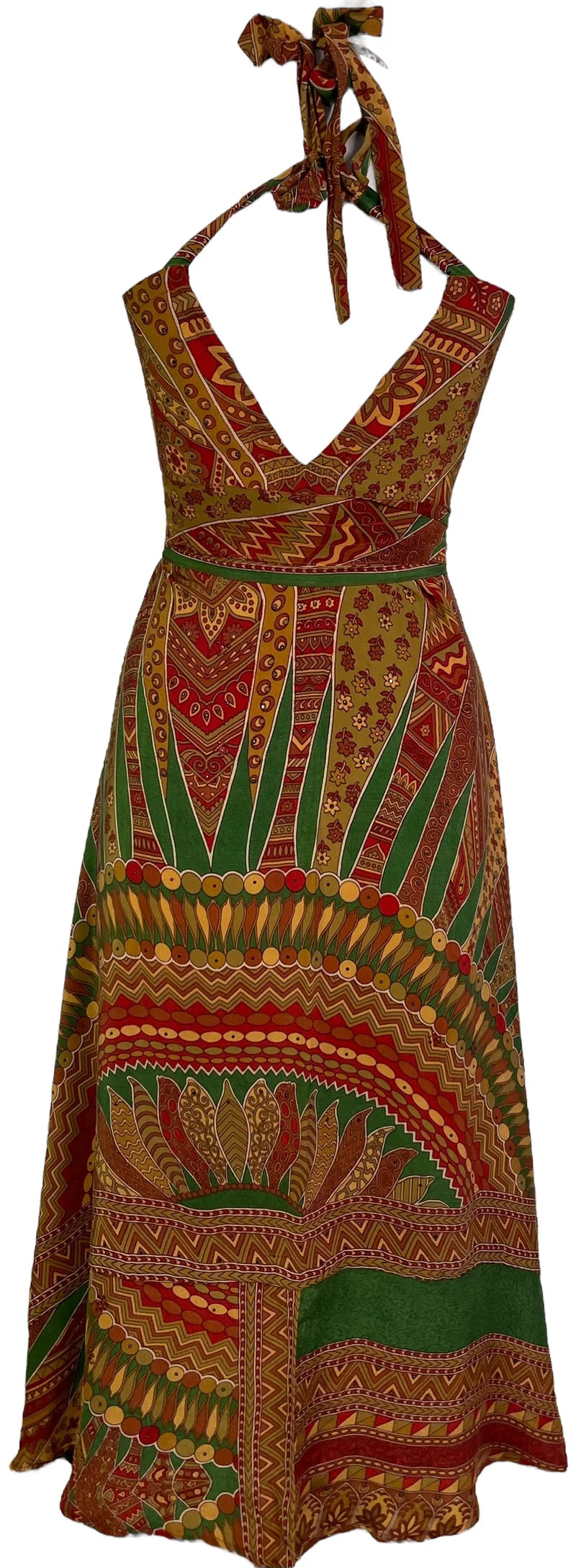 Aztec Green Maxi Dress with Belt